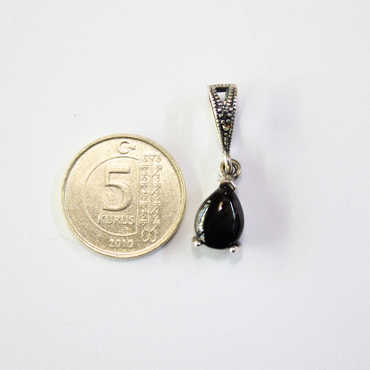 Markazit Oltu Taşlı Gümüş Kolye - 19