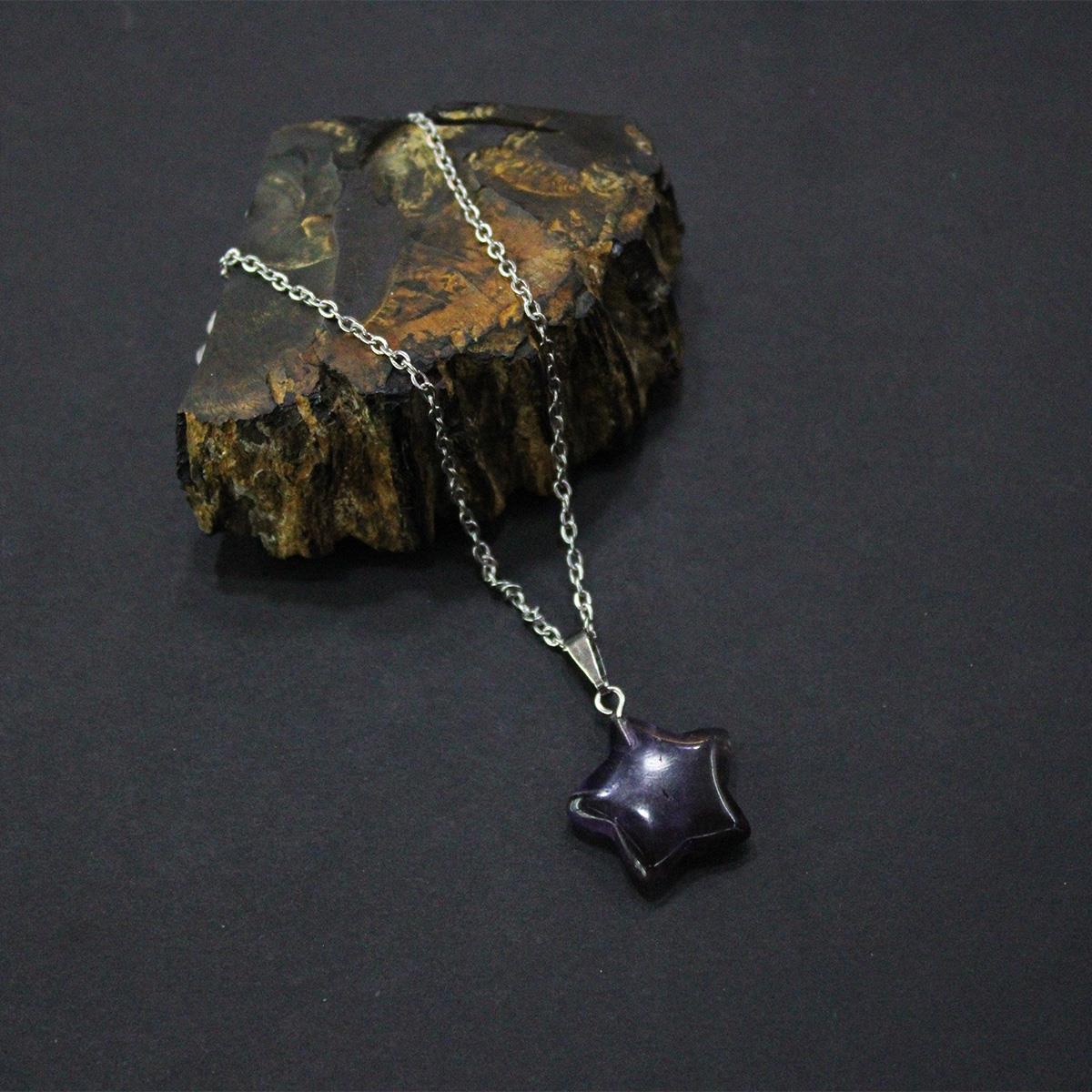 Yıldız Model Ametist Doğaltaş Kolye