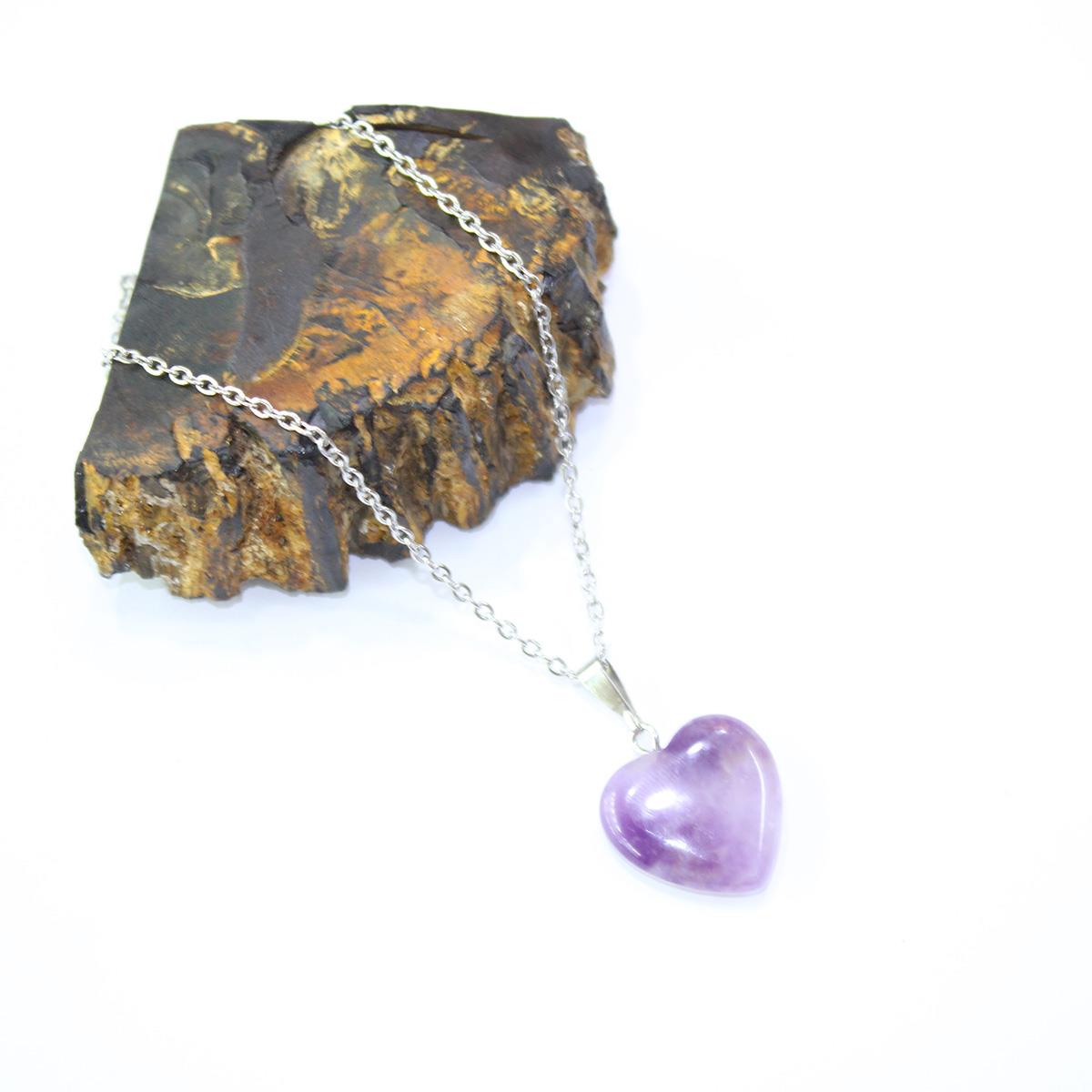 Kalp Model Ametist Doğaltaş Kolye