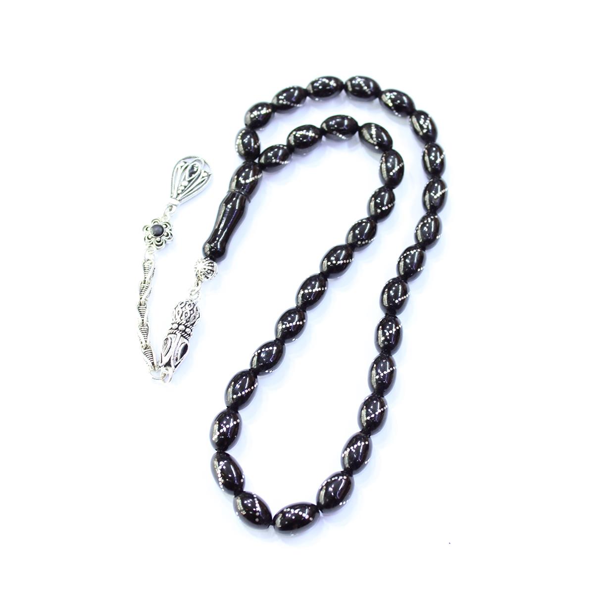 Burgu İşlemeli Oltu Taşı Tespih 6,5*10,5 (mm)