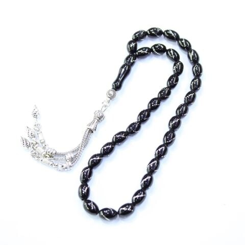 Burgu İşlemeli Oltu Taşı Tespih 6*9 (mm)