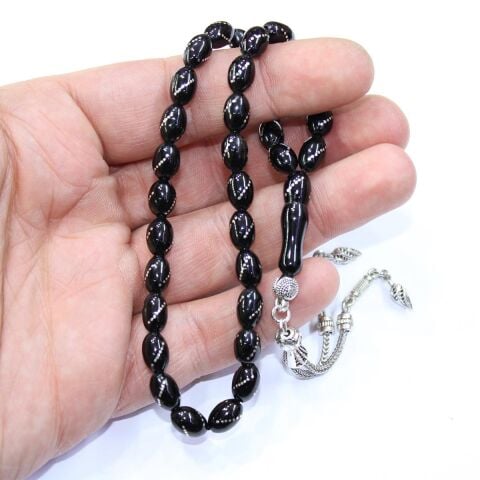 Burgu İşlemeli Oltu Taşı Tespih 6*9 (mm)