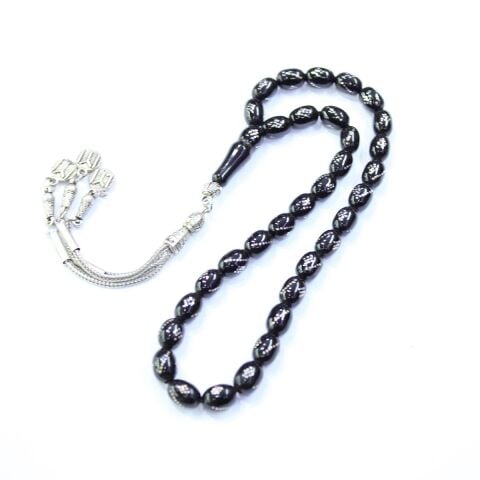 Burgu Baklava İşlemeli Oltu Taşı Tespih 7,5*10,5 (mm)