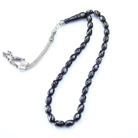 Burgu Baklava İşlemeli Oltu Taşı Tespih 6*9 (mm)