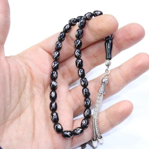 Burgu Baklava İşlemeli Oltu Taşı Tespih 6*9 (mm)