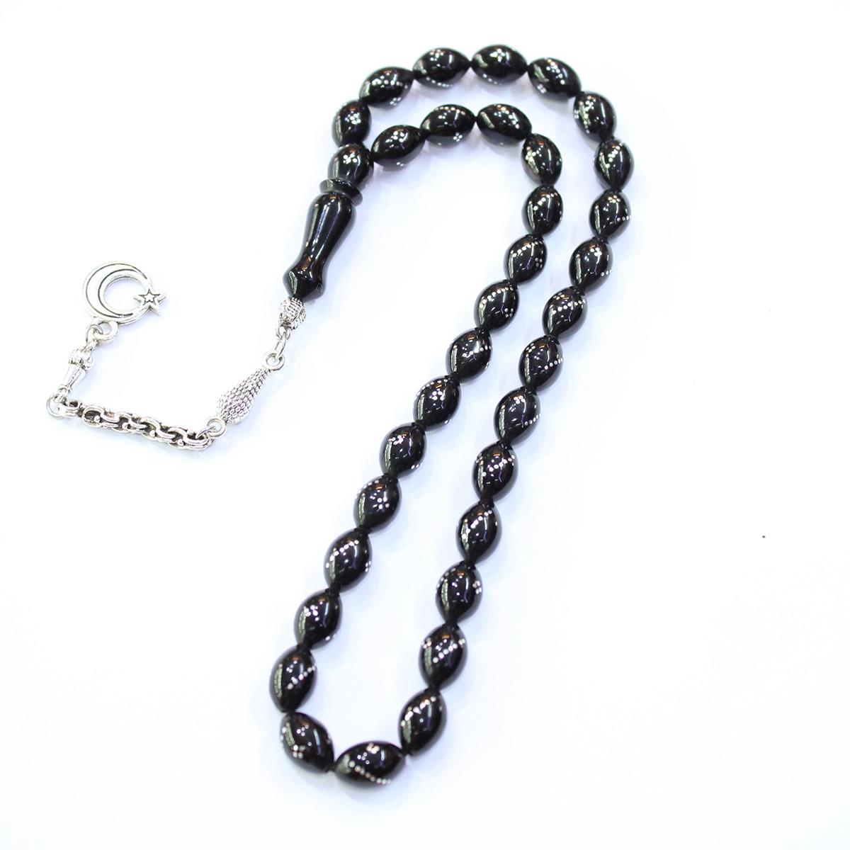 Burgu Dörtlü İşlemeli Oltu Taşı Tespih 7,5*10,5 (mm)