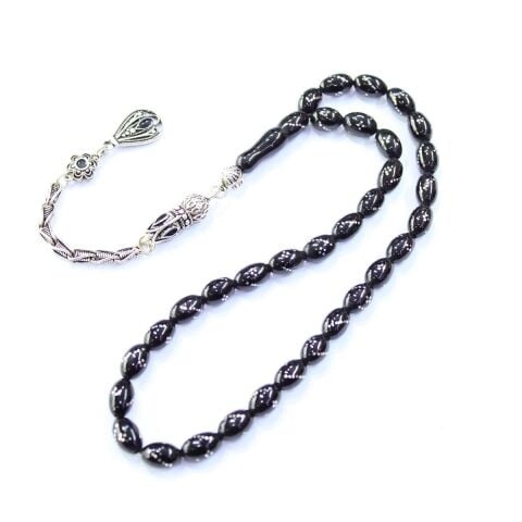 Burgu Dörtlü İşlemeli Oltu Taşı Tespih 6*9 (mm)