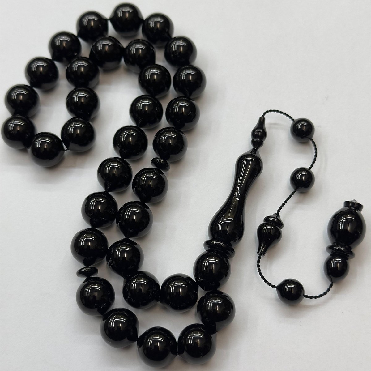 Usta İşi Oltu Taşı Uçlu Küre Tespih 11*12 (mm)