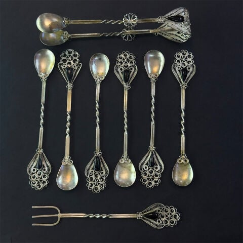 Oltu Taşlı Gümüş Kaşık Set
