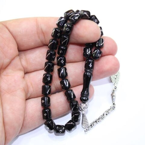 Burgu Dörtlü İşleme Oltu Taşı Tespih Kapsül Model 6,5*8 (mm)