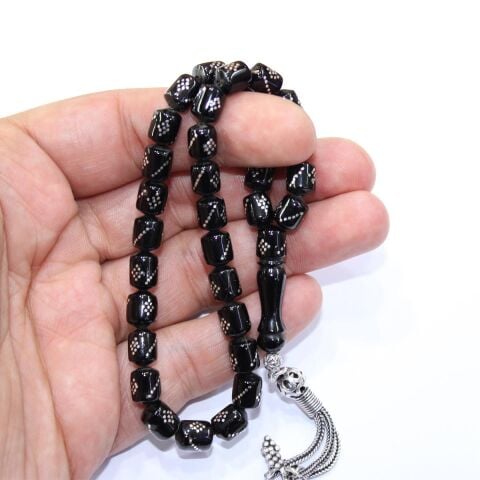 Burgu Baklava İşleme Oltu Taşı Kapsül Tespih 7*8,5 (mm)