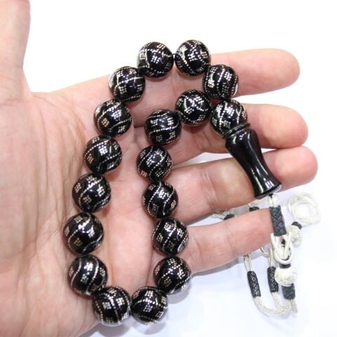 Sarmal Baklava İşlemeli Maskot Oltu Taşı Tespih 14 (mm)