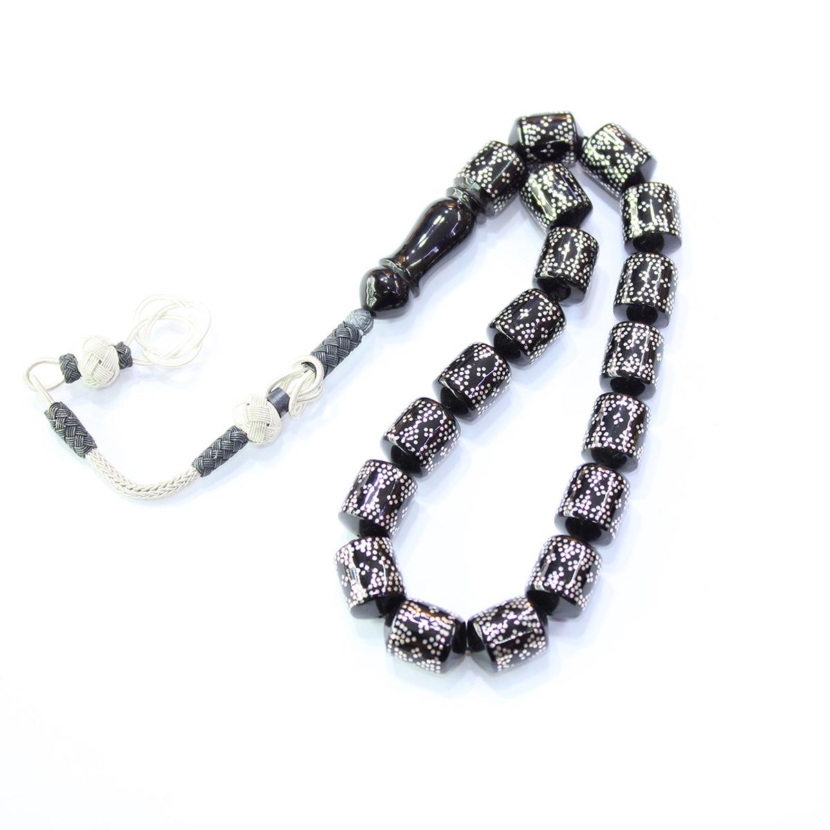 Piramid Dörtlü İşlemeli Maskot Oltu Taşı Tespih 10,5*14 (mm)