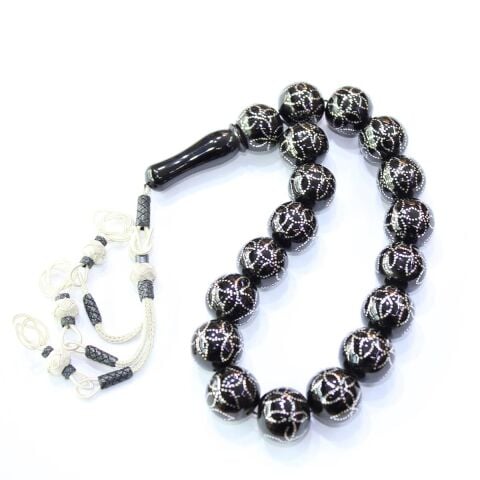 Yonca İşlemeli Maskot Oltu Taşı Tespih 16,5 (mm)