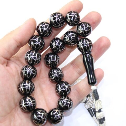 Yonca İşlemeli Maskot Oltu Taşı Tespih 16,5 (mm)