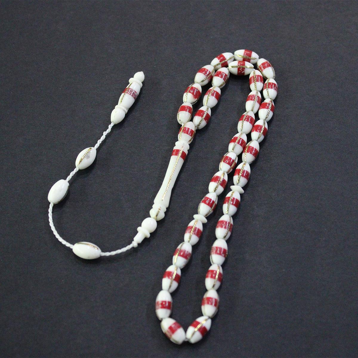 Kırmızı İşlemeli Deve Kemiği Beyzi Tespih 5,5*10 (mm)