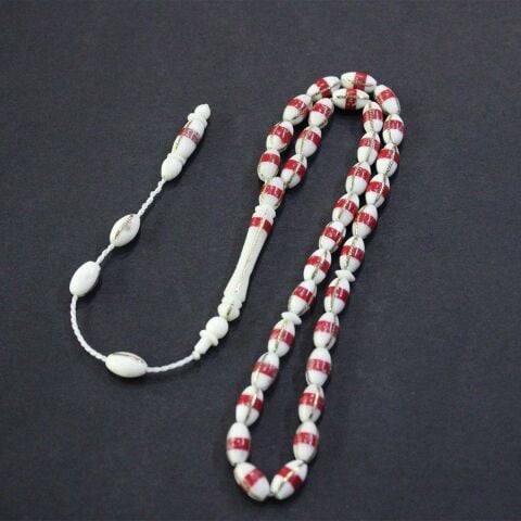 Kırmızı İşlemeli Deve Kemiği Beyzi Tespih 5,5*10 (mm)