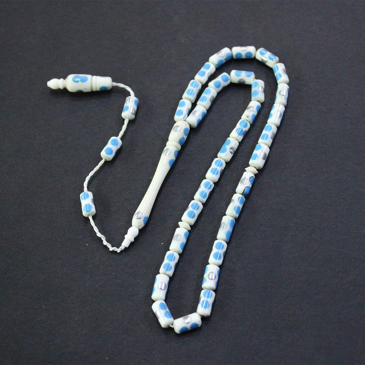 Mavi İşlemeli Deve Kemiği Kapsül Tespih 5*9,5 (mm)