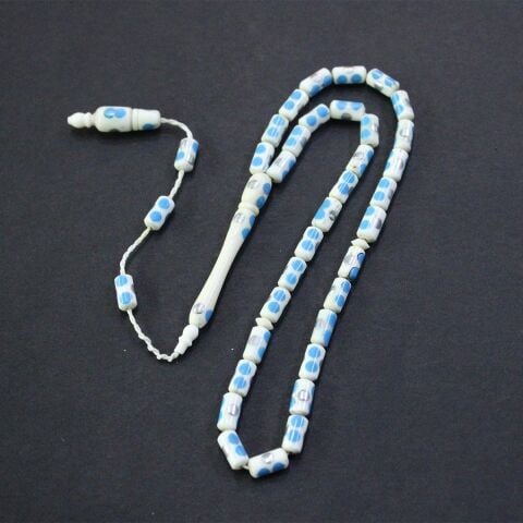 Mavi İşlemeli Deve Kemiği Kapsül Tespih 5*9,5 (mm)