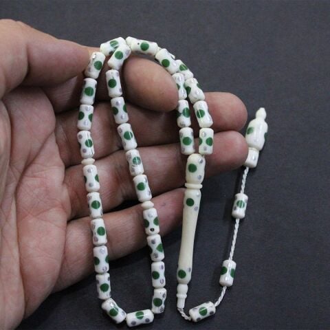 Yeşil İşlemeli Deve Kemiği Kapsül Tespih 5*9,5 (mm)