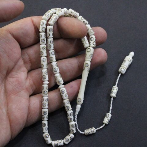 Pirinç İşlemeli Deve Kemiği Kapsül Tespih 5*9,5 (mm)