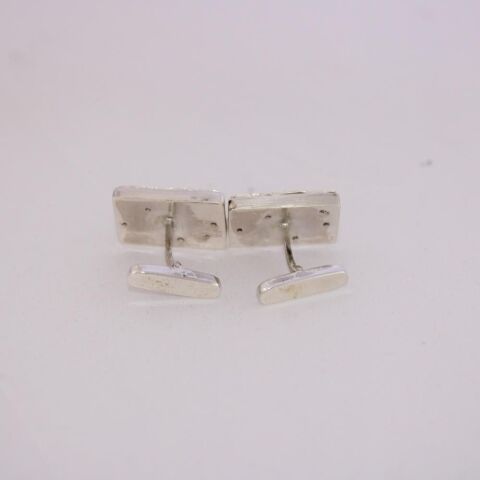 El Yapımı Gümüş Oltu Taşı & Güllü Dikdörtgen Kol Düğmesi