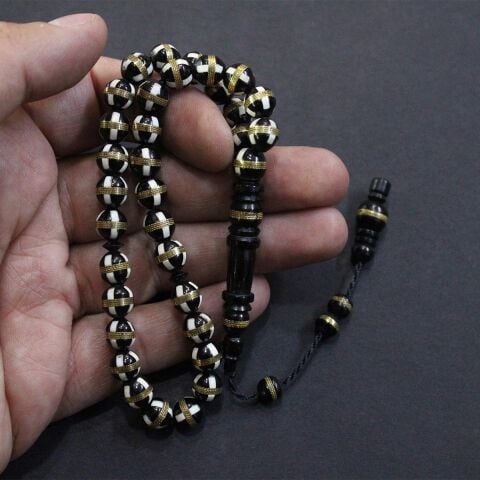 Deve Kemiği Prinç İşlemeli Siyah Kuka Tespih 7,5 (mm)