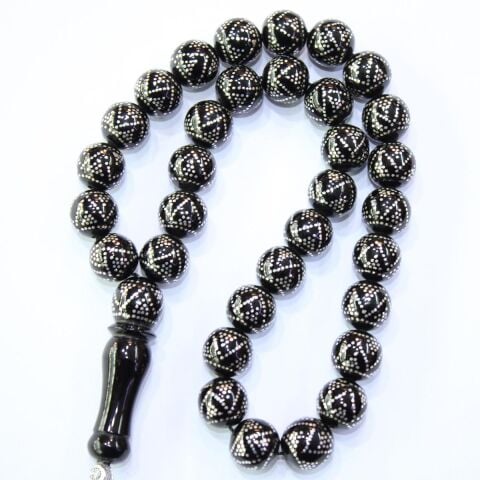 Piramid İşlemeli Oltu Taşı Tespih 11,5 (mm)