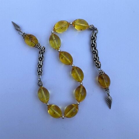 Haşere Fosilli Kaliningrad Damla Kehribar Zaza Tespih 10*15 (mm)