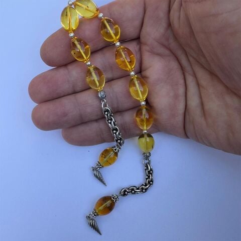 Haşere Fosilli Kaliningrad Damla Kehribar Zaza Tespih 10*15 (mm)