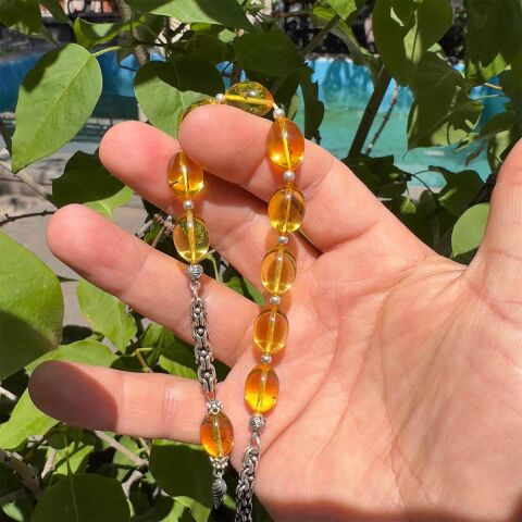 Haşere Fosilli Kaliningrad Damla Kehribar Zaza Tespih 10*15 (mm)