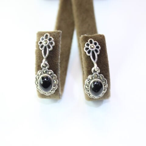 Gümüş Markazit Oltu Taşı Küpe Model No -21