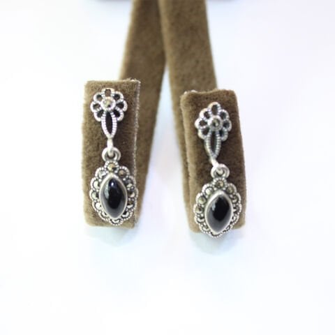 Gümüş Markazit Oltu Taşı Küpe Model No -20