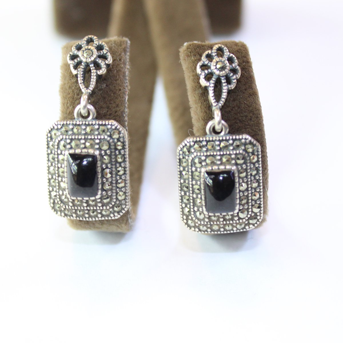 Gümüş Markazit Oltu Taşı Küpe Model No -22