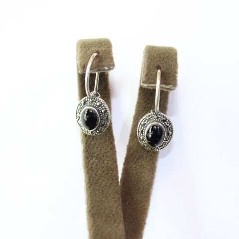 Gümüş Markazit Oltu Taşı Küpe Model No -24