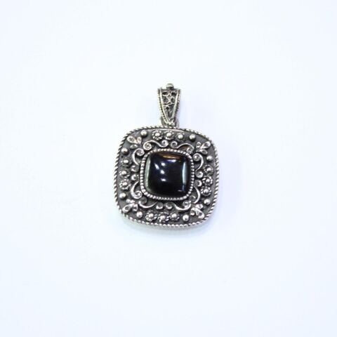 Otantik Oltu Taşı Kolye Kare Model