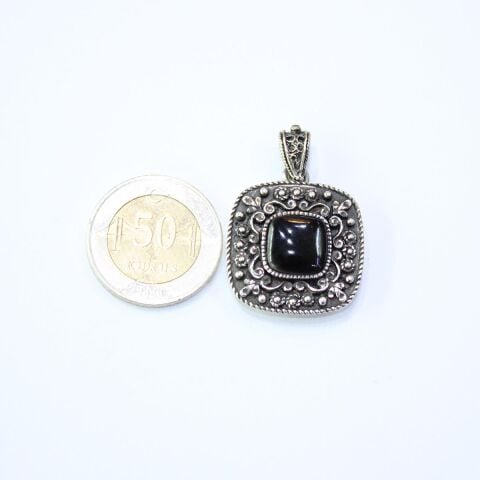 Otantik Oltu Taşı Kolye Kare Model