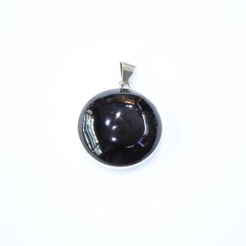 El Yapımı Gümüş Oltu Taşı Kolye Yuvarlak Model No-5