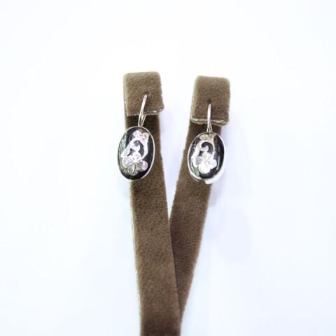 El Yapımı Gümüş Oltu Taşı Gerli Güllü Küpe Oval Model -1