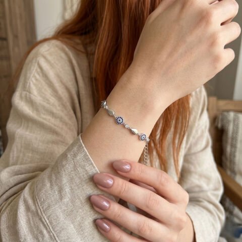 Zirkon Taşlı Gümüş Bileklik