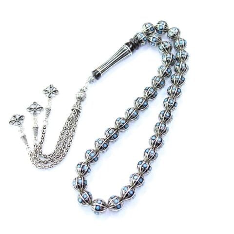 Firuze İşlemeli Oltu Taşı Tespih 11 (mm)