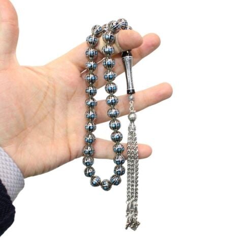 Firuze İşlemeli Oltu Taşı Tespih 11 (mm)