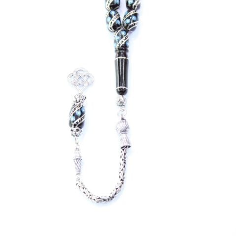 Firuze İşlemeli Oltu Taşı Tespih 8*12 (mm)