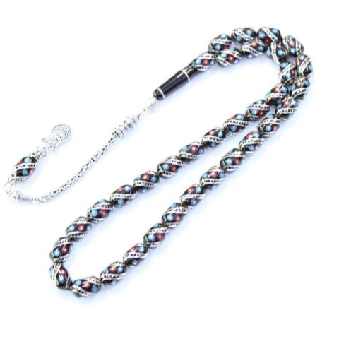 Firuze Mercan İşlemeli Oltu Taşı Tespih 8*12 (mm)