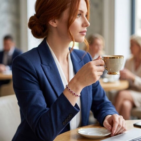 Kapli Pembe Zirkon Taşlı Gümüş Bileklik