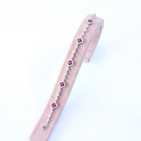 Yonca Pembe Zirkon Taşlı Gümüş Bileklik