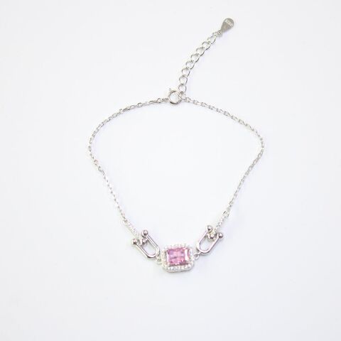 Pembe Taşlı Gümüş Bileklik