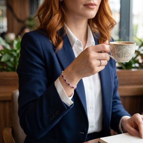 Pembe Taşlı Gümüş Bileklik