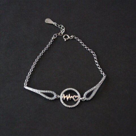 Kalpli Zirkon Taşlı Gümüş Bileklik-1