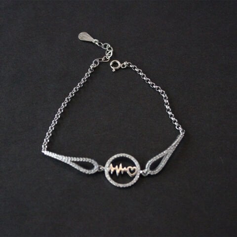 Kalpli Zirkon Taşlı Gümüş Bileklik-1